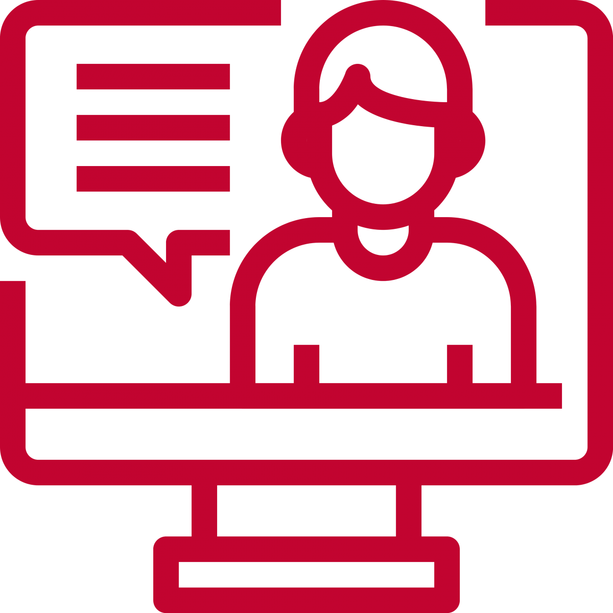 A Red Icon of an instructor teaching class on a computer icon.