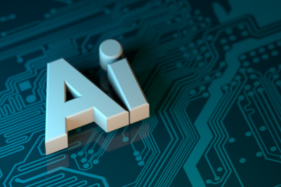 An image of a computer mother board with the words "AI"